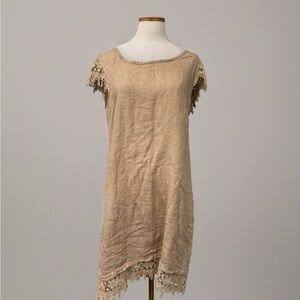 Elegant Beige Dress with Lace Accents